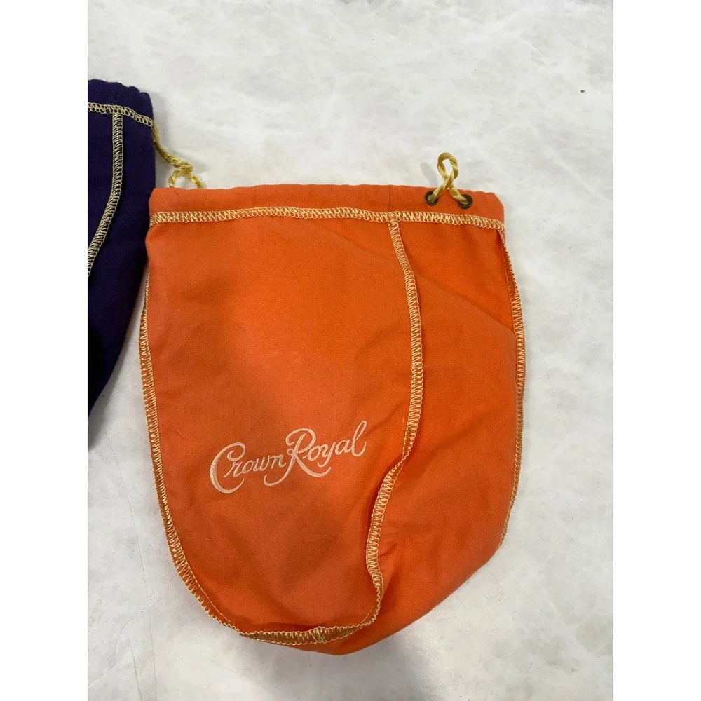 Crown Royal Drawstring Bag Set Purple Felt and Orange Canvas 2 Piece Lot